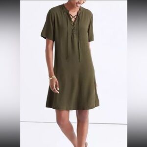 Madewell Novella Lace-Up Shift Dress Olive Green Women’s Size Small